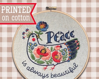 Peace Bird Embroidery Kit ; Custom Embroidery Design ; Hand Embroidery Pattern ; Quote Embroidery ; Flower needlepoint ; Modern Hoop Art