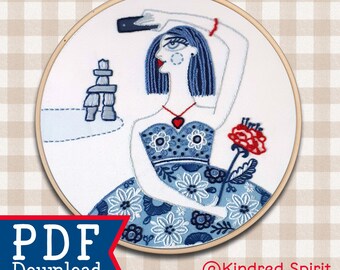 Selfie Girl Hand Embroidery Pattern: Modern Needlepoint (PDF Download)