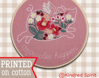 Flying Pig Embroidery Kit: Floral Animal Design, DIY Craft