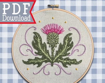 Hand Embroidery Pattern ; Thistle design ; Flower needlepoint ; Modern Hoop Art ; Traditional Scottish Crest