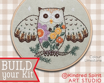 Owl Embroidery Kit ; Forest design ;  Woodland animals ; Bird pattern ; DIY craft ; Raptors