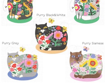 Cat Embroidery Fabric Design ; Printed Hand Embroidery Pattern ;  Cotton Linen Canvas ; Needlepoint ; DIY crafts ; Quilting squares