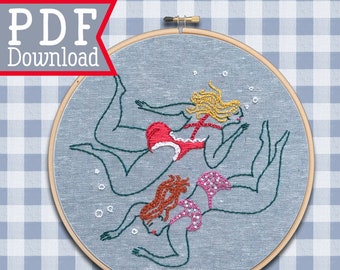 Summer Swimmers Embroidery Pattern: Ocean Needlepoint Design (PDF Download)