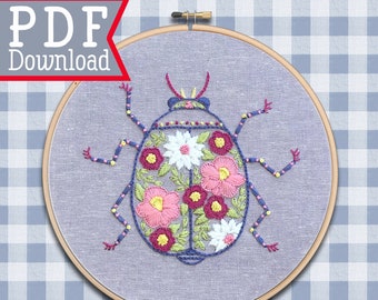 Motif de broderie à la main ; Conception coccinelle ; Broderie Fleur ; Art du cerceau ; Insectes ;  Bogues ; Peinture au fil