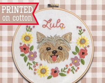 Yorkie Embroidery Kit ; DIY craft ; Personalized Dog design ; Puppy pattern ; Pre-Printed fabric