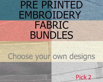 Pre-Printed Embroidery Fabric Bundle: Cotton Linen DIY Craft