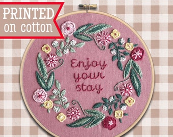 Leaf Wreath Embroidery Kit ; Flower design ; Custom Hoop Art ; Personalized pattern ; Floral needlepoint