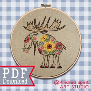 Hand Embroidery PDF Patterns ; Stag Moose design ; Print & Trace ; Animal Hoop Art ; Woodland Needlepoint ; Canada