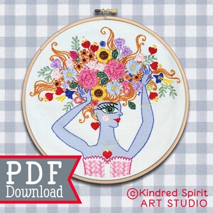 Hand Embroidery Design ; PDF Pattern Download ; Flower Girl ; Modern DIY Craft ; BeginnerCrewel