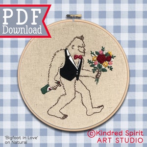 Big Foot Design ; Hand embroidery pattern ; Sasquatch ; Funny crewel ; Anniversary ; Valentines Gift