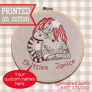 Cat & Girl Embroidery Kit ; Personalized pattern ; Custom design ; Modern Hoop Art ; DIY craft