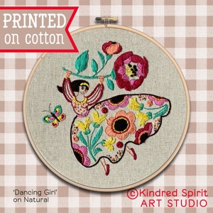 Dancing Girl Embroidery Kit ;  Ballet Freedance Design ; Modern Hoop Art ; Flower Needlepoint ; Dancer Gift