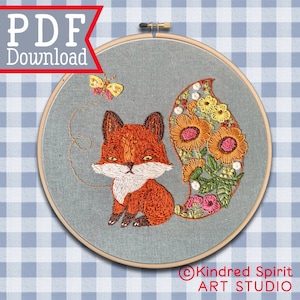 Fox Embroidery Pattern ; Instant PDF pattern download ; Hand embroidery design ; 7 inch Hoop Art ; Animal wall decor ; Nature lover gift