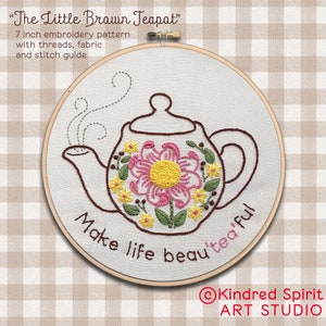 Tea Embroidery Kit ;  Custom Stitch Design ; DIY craft kit ; Hoop Art Pattern ; Modern embroidery ; British friend gift