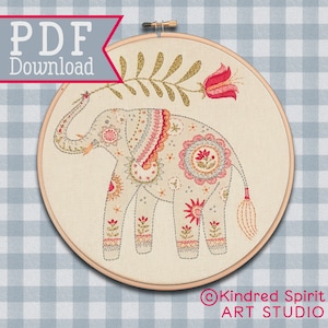 Embroidery PDF Pattern ; Elephant design ; Instant File download ; Zoo Needlework ; Animal Needlepoint ; Modern hoop art