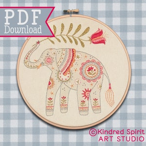 Embroidery PDF Pattern ; Elephant design ; Instant File download ; Zoo Needlework ; Animal Needlepoint ; Modern hoop art