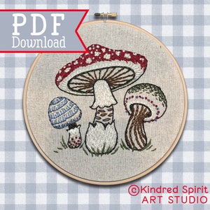 Mushroom PDF Pattern Download ; Hand embroidery pattern;  Nature themed DIY craft ; Woodland embroidery ;  Botanical Hoop Art ; Fungi Design