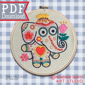Hand Embroidery PDF Pattern ; Elephant ; Instant download ; Animal design ; Baby nursery decor