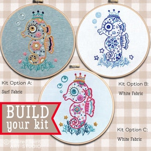 Seahorse Embroidery Kit ; Ocean pattern ; Beach crafts ;Sea creatures ; Baby needlepoint ; Modern Hoop Art