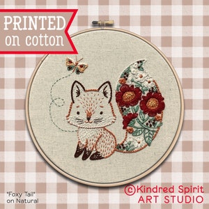 Fox Embroidery Kit ; Forest animal design ; Woodland pattern ; Hoop Art ; Floral needlepoint ; Nature lover gift