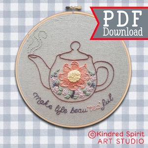 Hand Embroidery Pattern ; Teapot design ; PDF download ; Beginner DIY Project ; Handmade Gift for Tea Lover