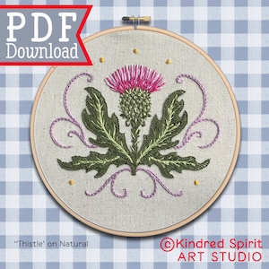 Hand Embroidery Pattern ; Thistle design ; Flower needlepoint ; Modern Hoop Art ; Traditional Scottish Crest