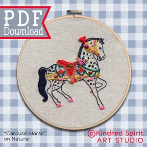 Carousel Horse Embroidery design ; Pony pattern ; DIY Crafts ;  Equestrian Lover ; Modern Hoop Art ; Beginner Crewel