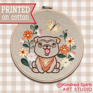 Hand Embroidery Kit ; DIY craft ; Dog design ; Puppy pattern ; Pre-Printed fabric