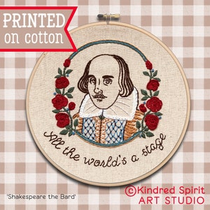 Shakespeare Embroidery Kit ; All the World is a Stage ; Custom Quote Design ; Theatrical Pattern ; Flower needlepoint