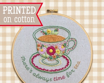 Tea Embroidery Kit ; Teacup design ; English pattern ; DIY crafts ; British gifts ; Modern Hoop Art ; Tea lover gift