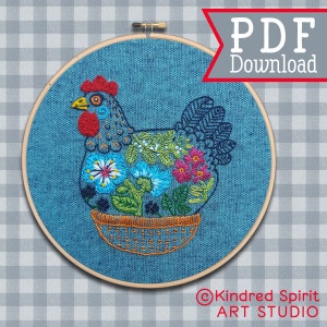 Hand Embroidery Pattern ;  Hen design ; Chicken pattern ; Farm animal needlepoint ; Modern Hoop Art ; Kitchen Decor