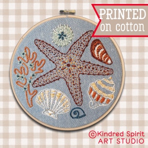Seashells Embroidery Kit ; Ocean embroidery design ; Starfish pattern ; Hoop Art ; Seaside DIY craft ;  Beach wall decor