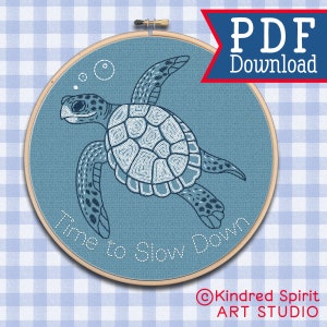 Hand embroidery pattern ; Turtle design ; DIY crafts ; Ocean needlepoint ; Sea creatures