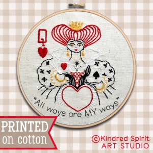 Hand Embroidery Kit ; Queen Design;  Card Poker Player Gift ; DIY craft ;  Modern Hoop art ; Royal needlepoint