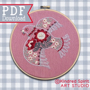 Hand Embroidery Pattern ; Turtle Dove design ; DIY craft  ; 7 inch Hoop Art ; Baby Birth announcement ; Religious needlepoint