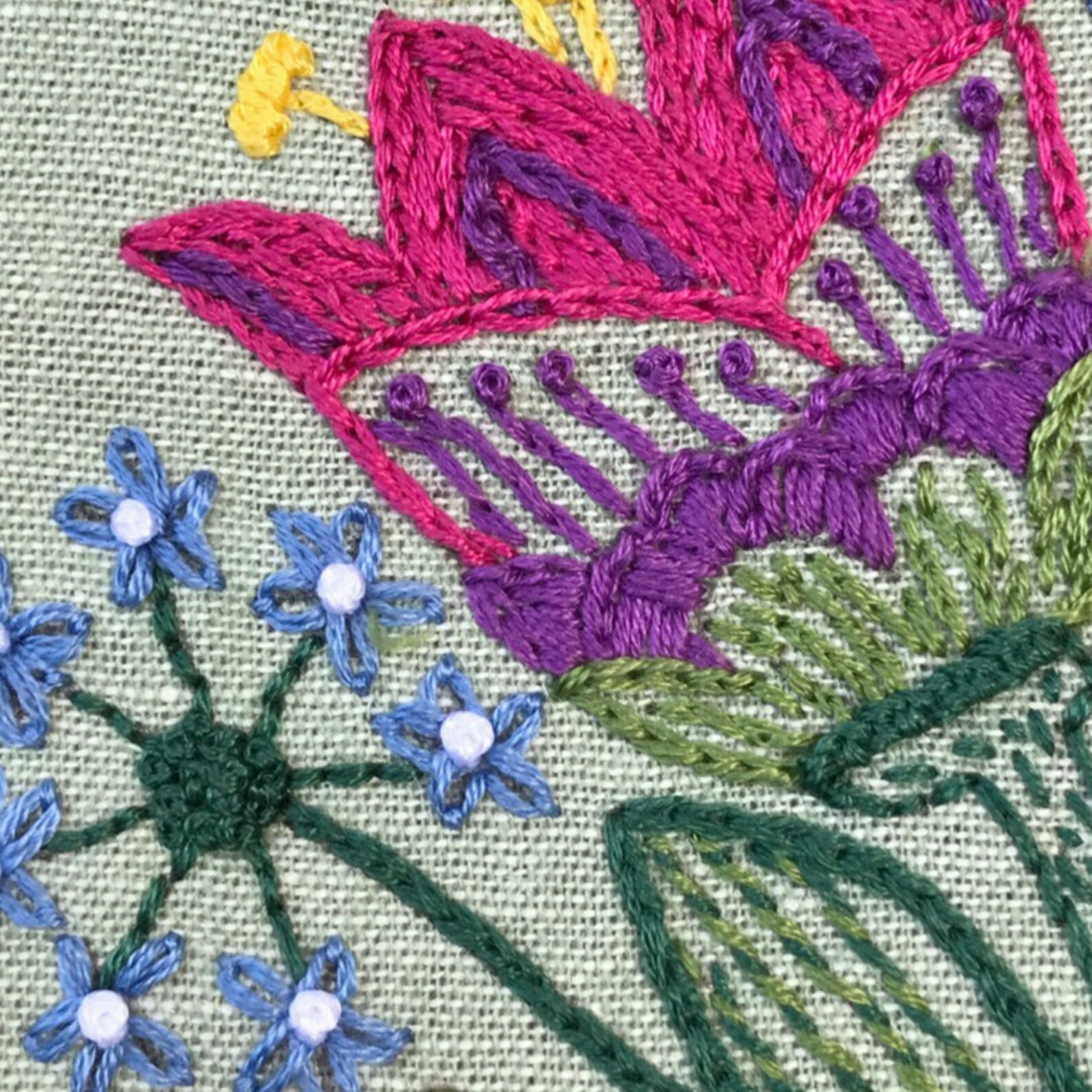 Flower Embroidery Kit Garden Embroidery Design Pre Print Etsy