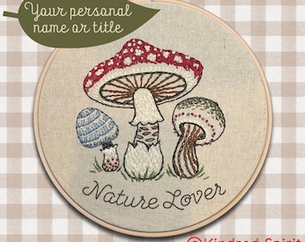 Mushroom Embroidery Kit  ; Woodland pattern ;  Nature lover gift ; Cottage Core design ; Botanical wall decor