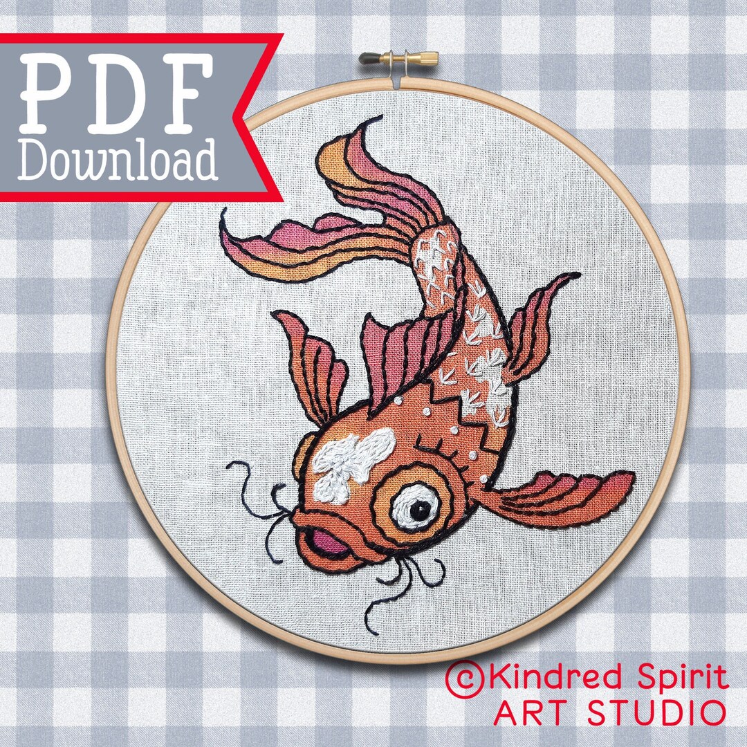 Embroidery Pattern ; Koi Fish ; Goldfish Lover ; Beginner Hoop Art ...