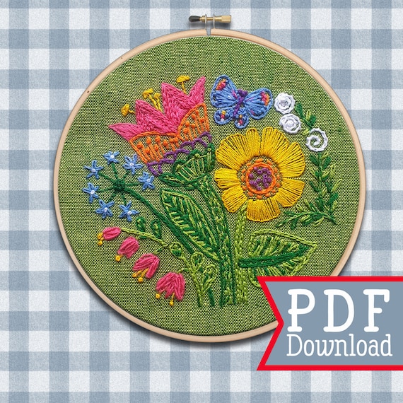 Flower Embroidery PDF Pattern Garden Embroidery Design DIY Etsy