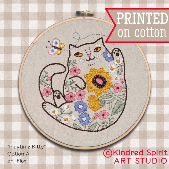 Cat Embroidery Kit Cute Kitty Designs Kitten Pattern DIY Craft Kit Flower  Needlepoint Beginner Crewel 