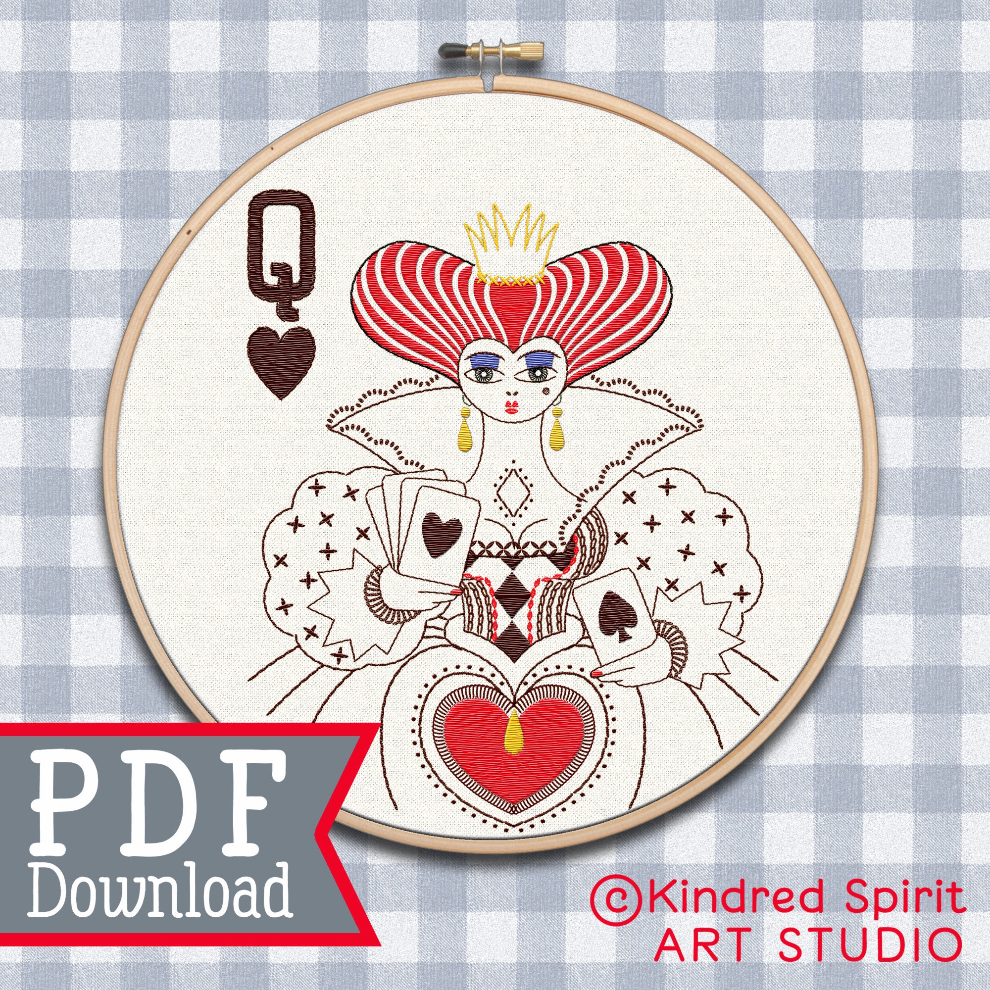 Queen of hearts embroidery sybju free gift card pdf  etsy Queen of hearts embroidery sybju free gift card pdf  etsy
