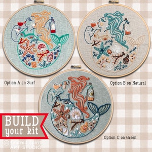 Mermaid Embroidery Kit ; Wine lover design ; Nautical crafts ; Sea pattern ; Ocean Needlepoint ; Handmade gift