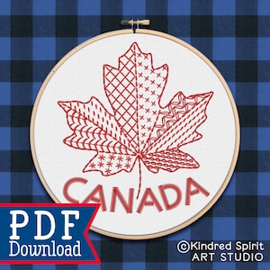 Handstickerei Muster; Ahornblatt-Design; PDF Digitaler Download; Canada Day Hoop Art