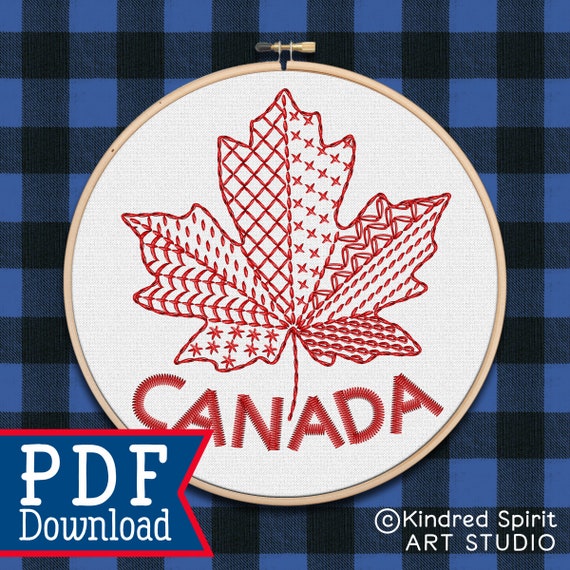 Hand Embroidery Pattern ; Maple Leaf design ; PDF Digital download ; Canada Day Hoop Art