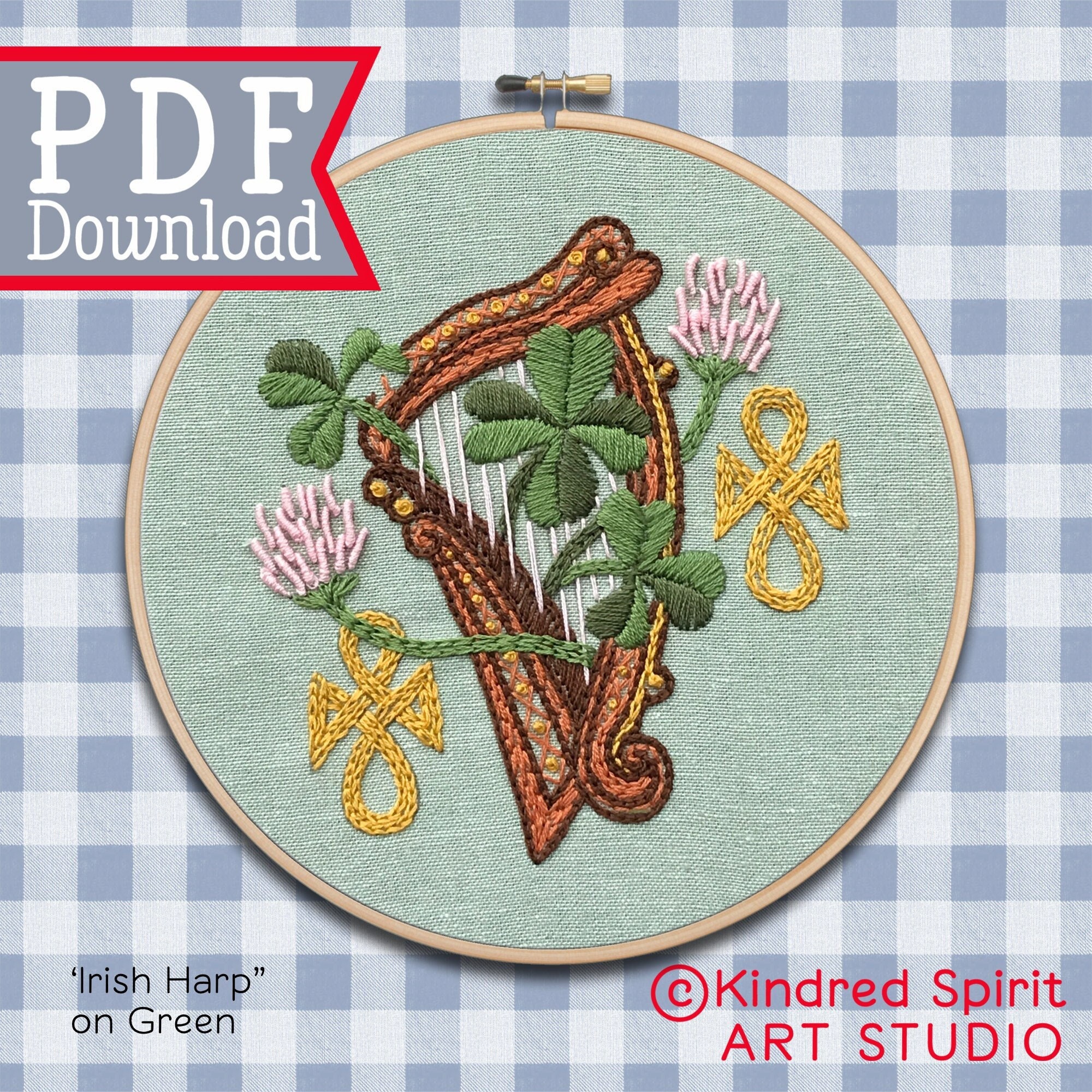 ケルトのハープ刺繍パターン：アイリッシュアザミの花のニードル