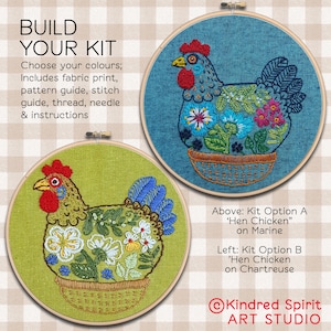 Hen Embroidery Kit ; Chicken design ;  Farm lover gift ; Animal pattern ; Kitchen Decor ; Easter