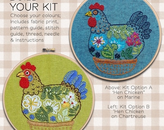 Hen Embroidery Kit ; Chicken design ;  Farm lover gift ; Animal pattern ; Kitchen Decor ; Easter