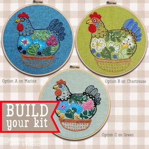 Hen Embroidery Kit ; Chicken design ;  Farm lover gift ; Animal pattern ; Kitchen Decor ; Easter