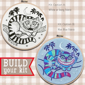 Cheshire Cat Embroidery Kit: Modern DIY Hoop Art, Halloween Pattern