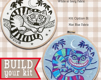 Cheshire Cat Embroidery Kit ;  Humourous design ; DIY craft ; Printed fabric ; Modern Hoop Art ; Halloween pattern